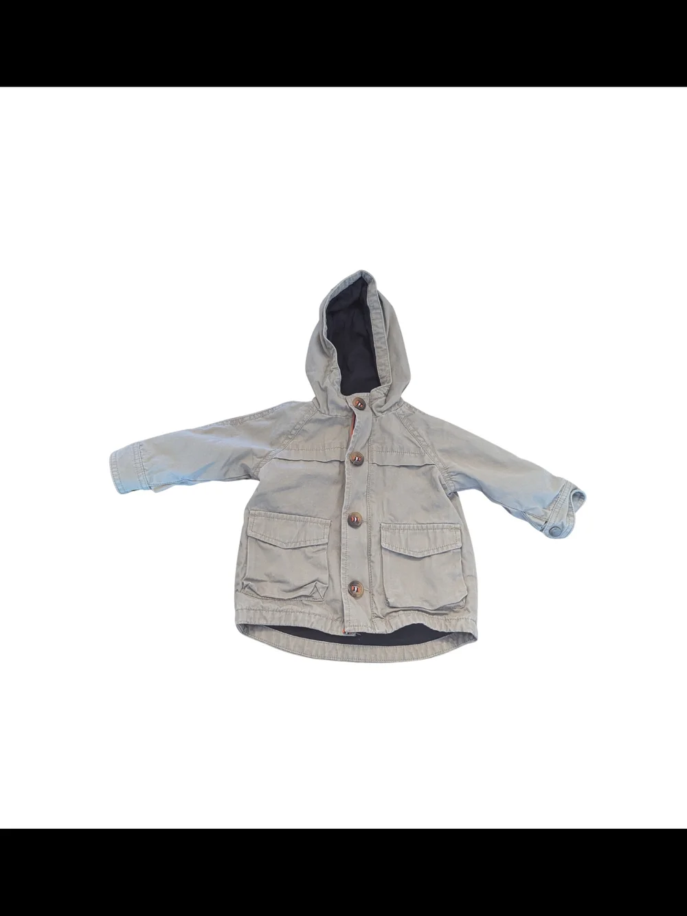 EUC Baby Gap Boys 6-12 month Khaki Beige Utility Jacket Hooded Black Lining